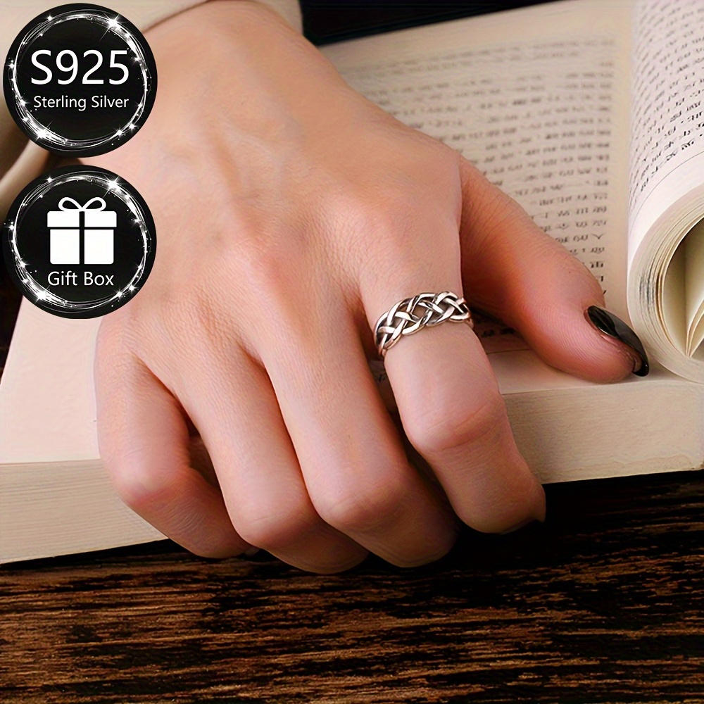 S925 Sterling Silver Braided Ring Retro Punk for Party Holidays